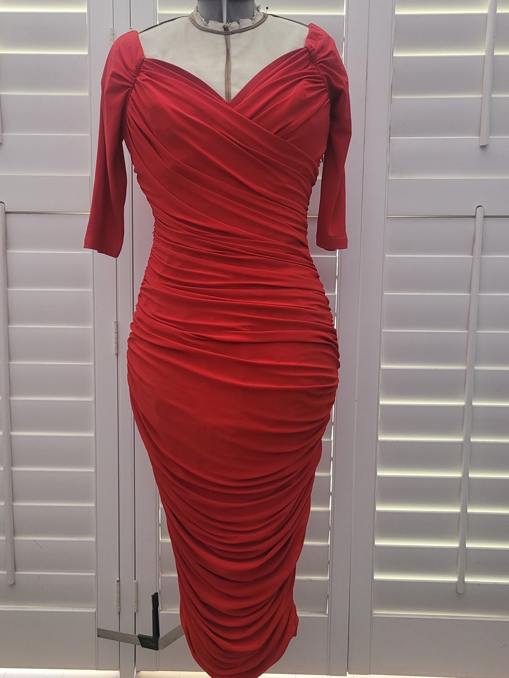 Laura Byrnes Pinup Couture Monica Red Ruched Wiggle Dress Fall 2012